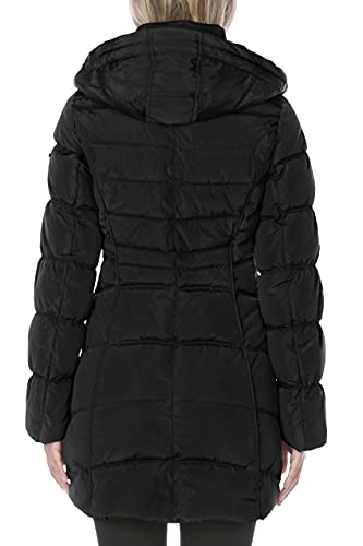 Laundry By Shelli Segal Women's 3/4 Hooded Puffer Jacket With Faux Fur Trim, Black, Small #TOP3
