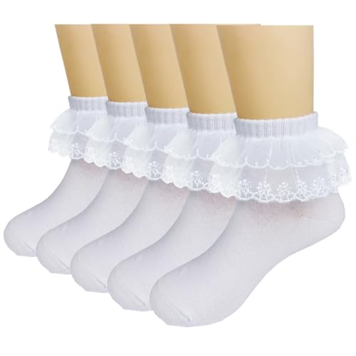3 Pairs Girls Lace Trim Socks Soft Cotton Breathable Design Ankle For Everyday Wear And Special Occasion Fashionable Kids4