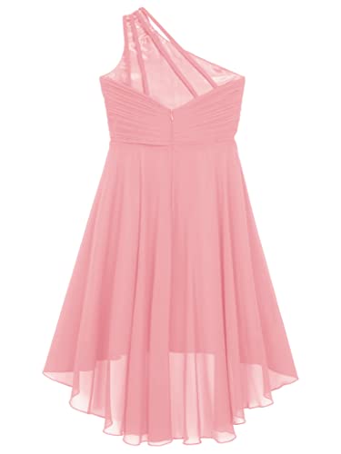 Kids Girls One-Shoulder Flower Dress High Low Hem Ball Gown Wedding Evening Dresses4