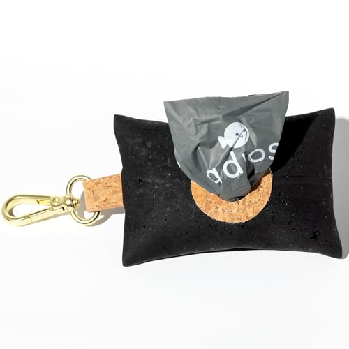 Adios Plastic – Handgefertigter schwarzer Kork-Kotbeutelspender – umweltfreundlicher Hundekotbeutelhalter, plastikfrei, hergestellt aus 100 % nachhaltigem Kork, wasserabweisend, leicht, befestigt sich