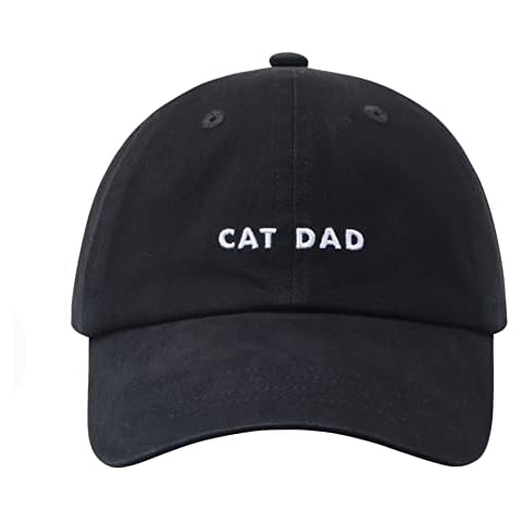 Hatphile 6 Panel Embroidery Dad Hat Baseball Cap Cat Mom Cat Dad (Cat Dad Black Cap) Cover