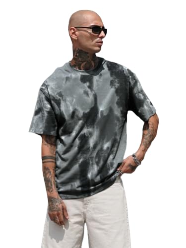 Image of LEOTUDE Men's cotton Oversized Fit Oversized Round Neck Half Sleeve Tie & Dye Printed T-Shirt