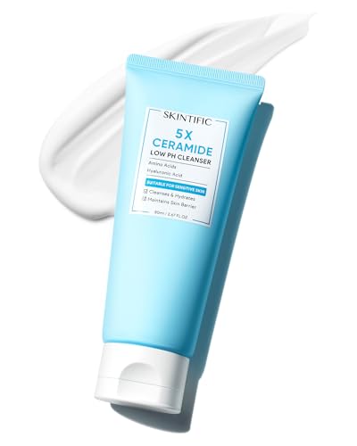 SKINTIFIC 5X Ceramide Low pH Facial Cleanser, Gentle Hydrating Face Wash with Hyaluronic Acid, Daily Face Wash for Dry to Normal Skin, Sensitive Skin Tested, Not Tight, Fragrance Free