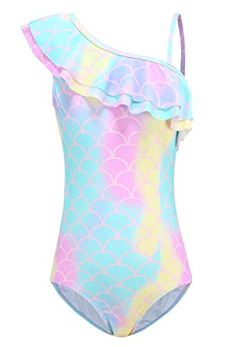Image of Girls One Piece Swimsuits One Shoulder Ruffle Swimwear Floral Bathing Suit