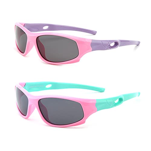 JoXiGo 2Pack Lunettes de Soleil Enfant Sport Polarisées Garçon et Fille (3-12 ans) + Cordons à lunettes + Sac à lunettes