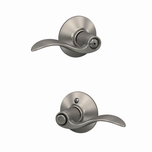 Image of SCHLAGE Accent Bed /Bath Privacy Door Handle with Lock, Satin Nickel | Interior bedroom or bathroom door lever with push button lock, Reversible, Easy install, Certified durability, Universal fit