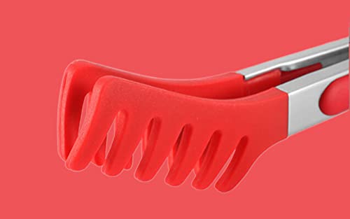 Large 13" Red Stainless Steel Pasta Tong With Silicone Tips, Spaghetti Tongs Pasta Server Utensil For Noodles Cooking Baking Food Bbq Kitchen Tools #TOP2