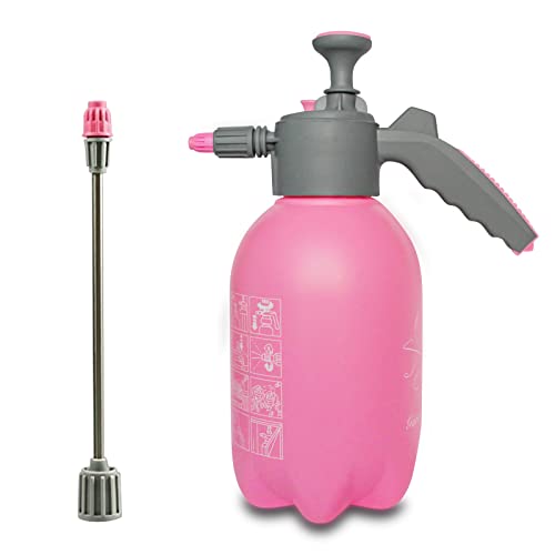 Pulverizador de jardín de 2 litros, rociador de bomba de mano con boquilla ajustable, botellas de spray de agua Mister, botella de spray para asesino de malas hierbas (rociadores de agua rosa) Cover