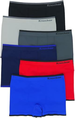 ToBeInStyle Men's Pack of 6 Seamless Boxer Briefs in Solid and Stripe Designs