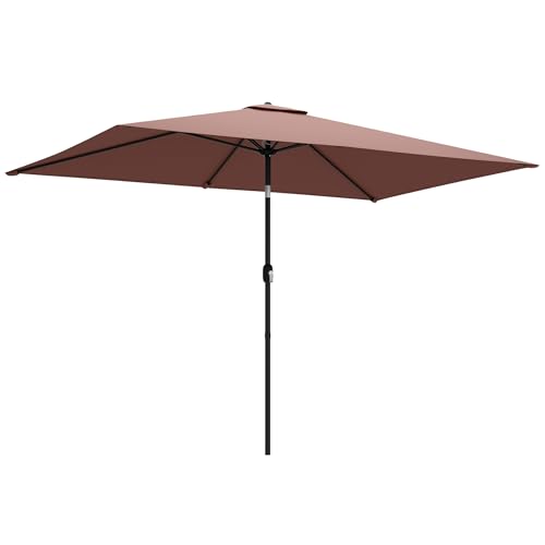 Outsunny Sonnenschirm 300 x 200 cm neigbar Balkonschirm mit Kurbel Schutzhülle UV Schutz Rechteckig Gartenschirm windfest stabil Marktschirm Sonnenschutz für Garten Balkon Terrasse Braun