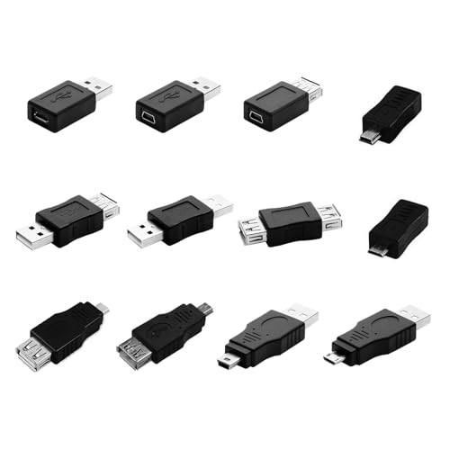 Multiple USB 2.0 Adapters, USB OTG Adapter Kit 12Pcs Micro/Mini Male Female Sockets Converters Connectors Support Data Transmission and Charging for Computer Tablet PC Mobile Phone
