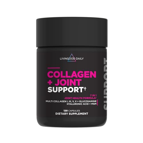 Livingood Daily Collagen + Joint Support, Grass Fed Multi Collagen Peptides I III V X with Hyaluronic Acid, Joint Support Supplement for Women & Men, Hair Skin Nails, Keto & Gluten Free, 120 Capsules