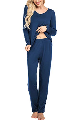 Image of Ekouaer Womens Pajama Sets 2 Piece Lounge Set Fall Winter Pajamas Long Sleeve Pjs Top and Pants Soft Pj Sets Loose Sleepwear