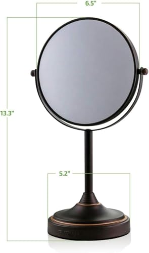 Image of OVENTE 7'' Tabletop Makeup Mirror with 1X /7X Magnification, 360 Swivel Design and Double-Sided Free-Standing Vanity Mirror Perfect for Dresser, Bedroom and Office Desk, Antique Bronze MNLCT70ABZ1X7X