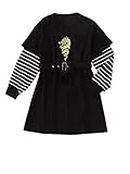SOLY HUX Girl's Dragon Print Striped Long Sleeve Belted Short T Shirt Dress Black 11-12Y