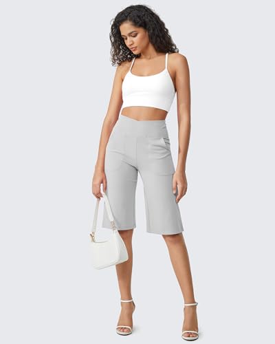 Image of G4Free Capri Pants for Women 14 inch Knee Length Wide Leg Yoga Capris Dressy Casual Summer Crop Pants with Pockets