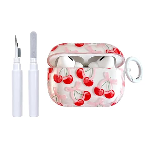 Reownest per Airpods 4a Generazione (2024) con Kit Pulizia, Design Estetico con Motivo Fiocco Ciliegia, Cover Protettiva con Ciondolo Shockproof per Cuffie Airpods 4 - Rosso