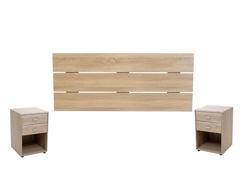 DUPI Conjunto Cabecero y 2 Mesitas de Noche de Madera Aitana, Mesa con 2 cajones y un Hueco. Medida mesita 40x40x59.5cm Alto y Cabezal 160x59cm (Taupe)