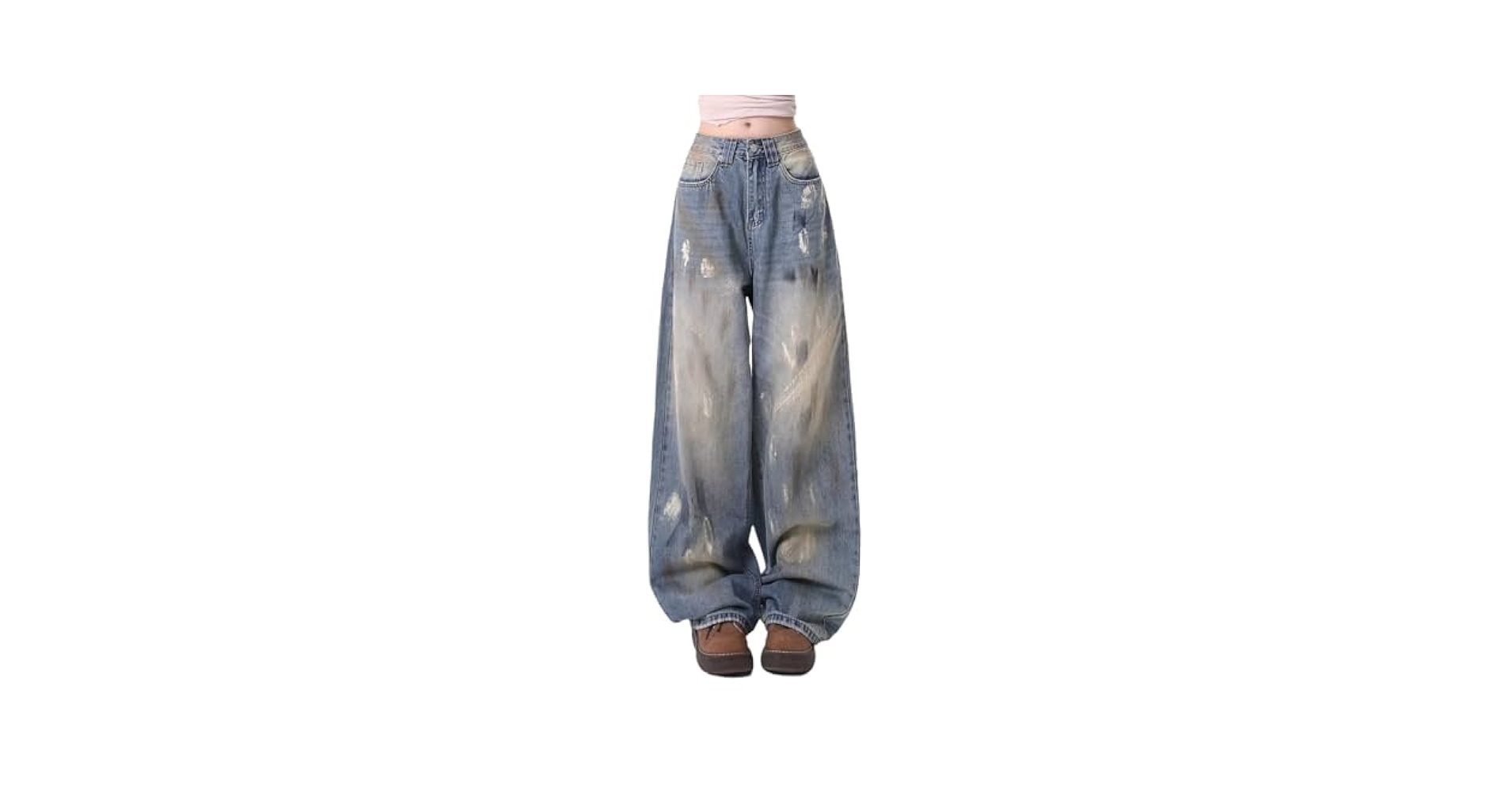 MEOKIM Women's Graffiti Painted Jeans Retro Work Pants