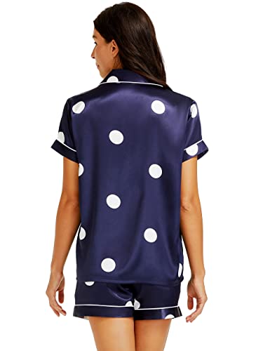 Lonxu Womens Satin Pajamas Set Classic Navy Blue M #TOP2