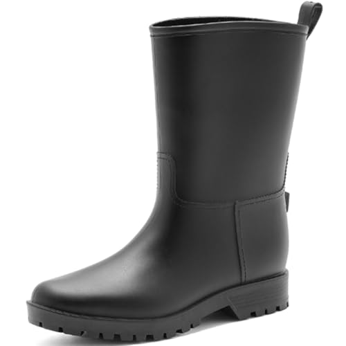 Mufanton Botas de Agua Mujer Zapatos de Lluvia Antideslizante Ligero Boots de Goma Caucho de Botines,Negro,EU36