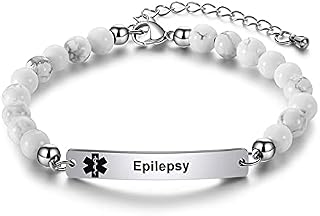 JUST MEET YOU Custom Medical Alert Bracelet for Women | Epilepsy Medical Bracelet Medical ID Bracelet for Men Personalized Engraved Medical Bracelets White Turquoise Medical ID Bracelets Adjustable