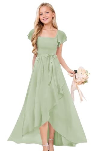 wyxis Chiffon Junior Bridesmaid Dress for Girls Fancy Girl Dress Sage Green Girls Formal Dress 2-16 Years Size 7