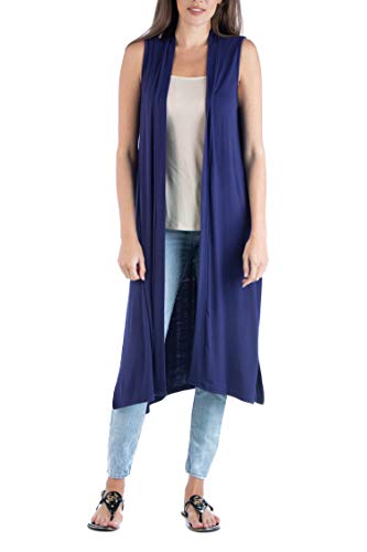 24seven Comfort Apparel Clothing for Women Sleeveless Long Vest Knee Length Cardigan Side Slits