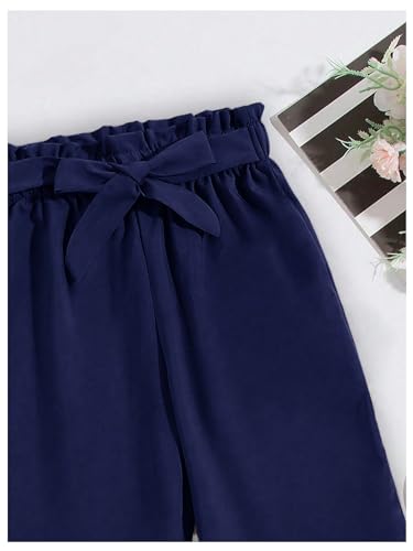 WDIRARA Girl's Paper Bag Waist Belted Wide Leg Pants Casual Elastic High Waist Pants3