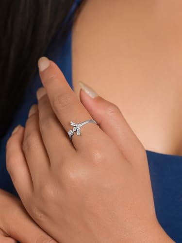 Image of Clara 925 Sterling Silver Minimal Daily Wear Adjustable Ring for Women | Gift for Birthday Anniversary | Rakhi Rakshabandhan Gift for Sister Bhabhi |Platinum Plated | Swiss Zirconia