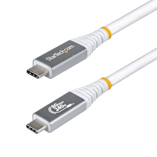 StarTech.com 50cm (1.6ft) USB4 Cable, 80Gbps, USB-IF Certified USB-C Cable, 240W, 8K 120Hz/4K 240Hz DP2.1, Thunderbolt 4 Compatible, White