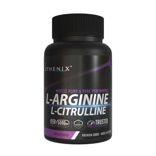 Athenix® Premium L-Arginine Capsules + L-Citrulline - 5000 mg, 2500 mg L Arginine + 2500 mg L Citrulline | Boost Nitric Oxide, Muscle Pumps & Endurance, Premium Grade Made in Germany, Vegan, 220 Caps