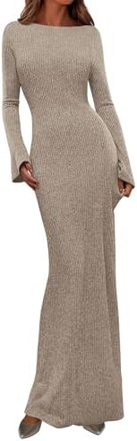 PRETTYGARDEN Women's Fall Fashion 2026 Long Sleeve Maxi Dress Rib...