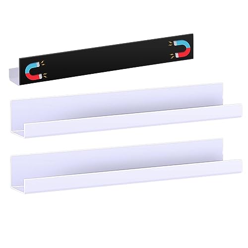 Raxove Soporte magnético para libros | Expositor para libros para pizarra blanca | 2 estantes de acrílico reutilizables para organizador de cocina, estante para frigorífico flotante sin perforación