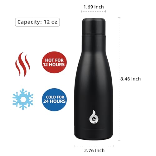 Image of BJPKPK Insulated Water Bottle 12oz Small Stainless Steel Water Bottles Reusable Metal Thermal Keep Cold and Hot,Midnight Black