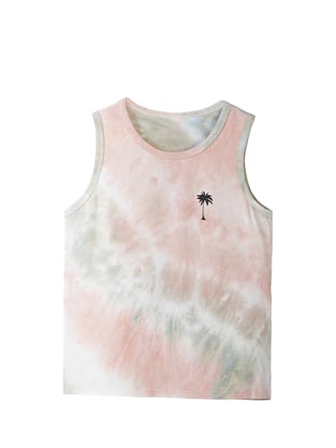 Floerns Boy's Tie Dye Sleeveless Tank Top Crewneck Hawaiian Tree Print Shirts Light Pink 8Y