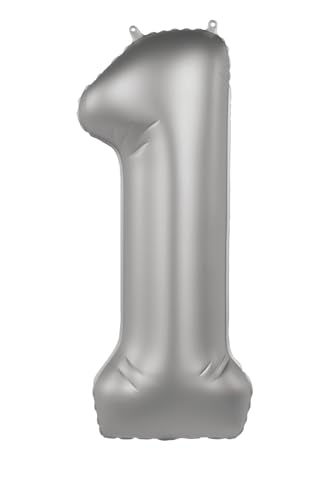 Folat 10471 Ballon Aluminium Argent Chiffre 1 - Moonlight Silver - Satin Gloss - 86 cm - Ballon de décoration de fête pour anniversaires d'enfants,...