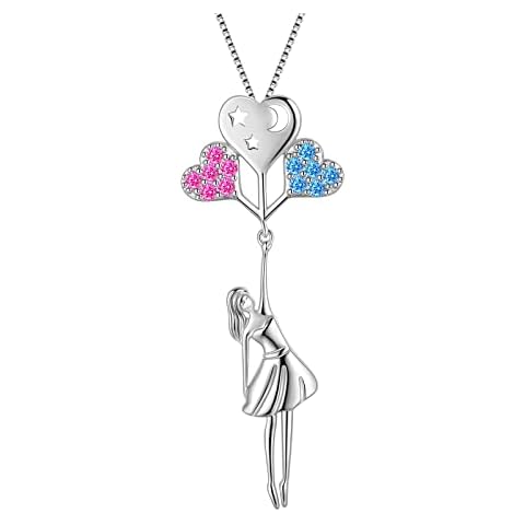 Aurora Tears Herz Ballon Mond Stern Anhänger Halskette 925 Sterling Silber Teenager Mädchen Pink Blau Kristall Swinging Bunte Ballon Charm Geschenk für Frauen Mädchen Geburtstag Graduierung DP0320W Cover