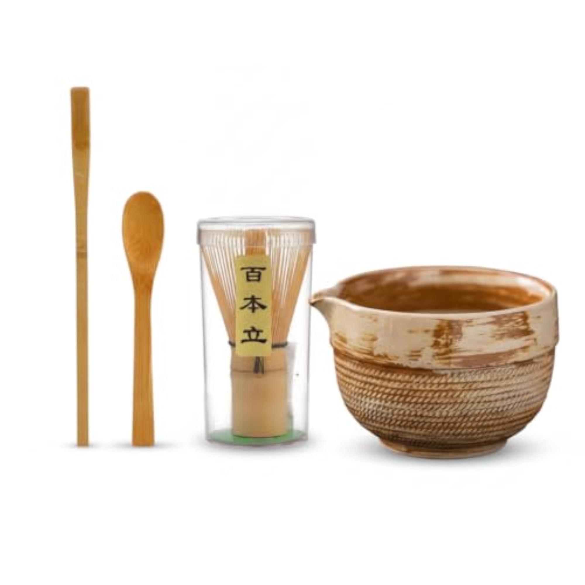Matcha Whisk Set with Handmade Ceramic Bowl, Japanese Style