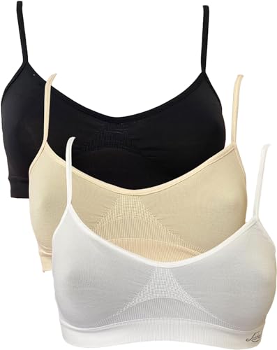 Liabel Brassiere Mujer Seamless Pack de 3 unidades. Sujetador deportivo de microfibra sin costuras fabricado en Italia, Desnudo,blanco,negro, S-M