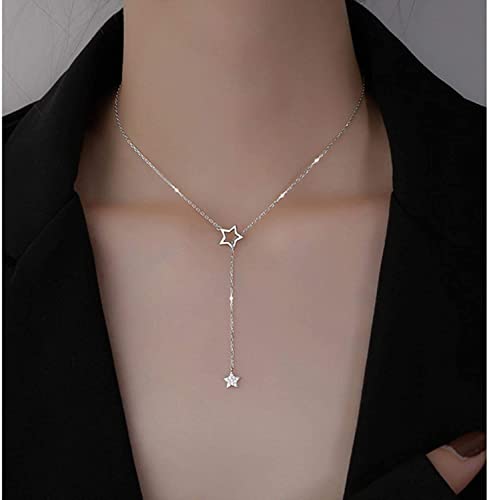 Cadeau de noël en Argent Sterling Mignon étoile Brillante Tour de Cou Goutte breloque Colliers Charmante Femme fête de Mariage Anniversaire 45 CM
