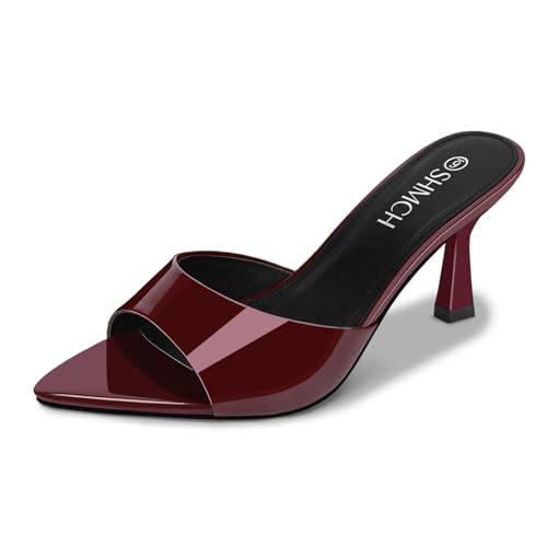 SHMCH Womens Pointed Toe Mule Sandal Heels Slip On Open Toe Kitten Heels for Women Heeled Sandals Mules for Dress Casual Outfits