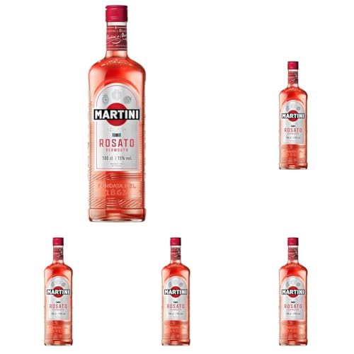 MARTINI Rosato Vermouth Aperitivo, 15% ABV, 100cl / 1L, Vermouth Semi Seco con Especias Elegantes (Paquete de 5)