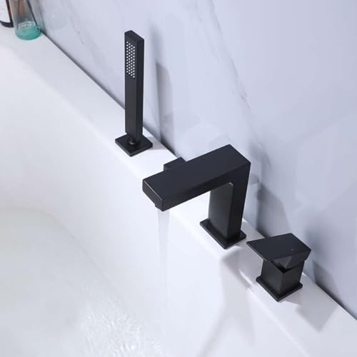 Robinet de bain 4 trous avec douche à tirer et mélangeur chrome LWX - 5