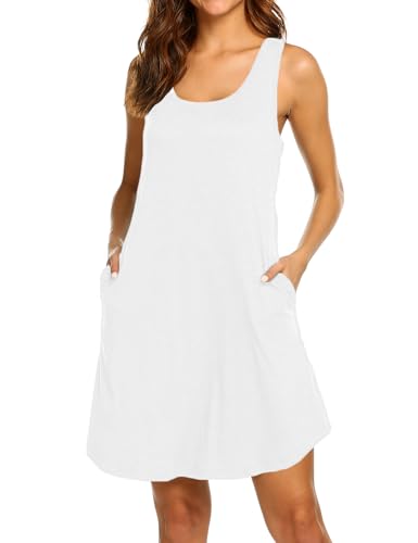 Image of LuckyMore Womens Casual Scoop Neck Sleeveless Racerback Tunic Dress with Pockets