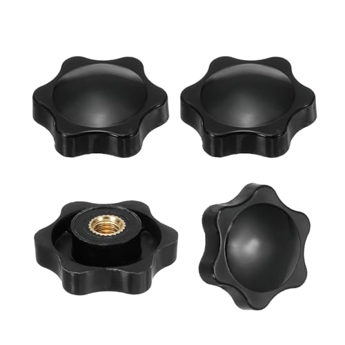 PATIKIL M6 x 32mm Thread Star Knobs, 4 Pcs 6 Star Knurled Tightening Screw Clamping Knob Handle for Umbrella Base Replacement, Black