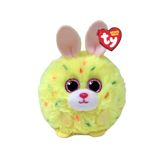 Ty Beanie Balls T42554 – Lemon el Conejo de Pascua con Ojos Rosas Brillantes, Animales de Peluche Suaves y Redondos para coleccionar, 8 cm