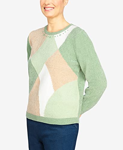 Alfred Dunner Women's Chenille Colorblock Sweater, Sage, S #TOP7