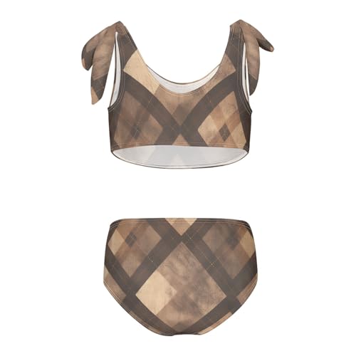 Brown Houndstooth Girls' 2 Piece Kids Bikini Set Quick-Dry Swimsuit Swimwear Adjustable Strap2