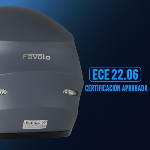 Miniatura 4 de Favoto Casco Integral para Moto, Casco de Motocicleta Transpirable para Mujer Hombre Adultos, Protección de Seguridad, Certificado ECE, 57-58cm Gris